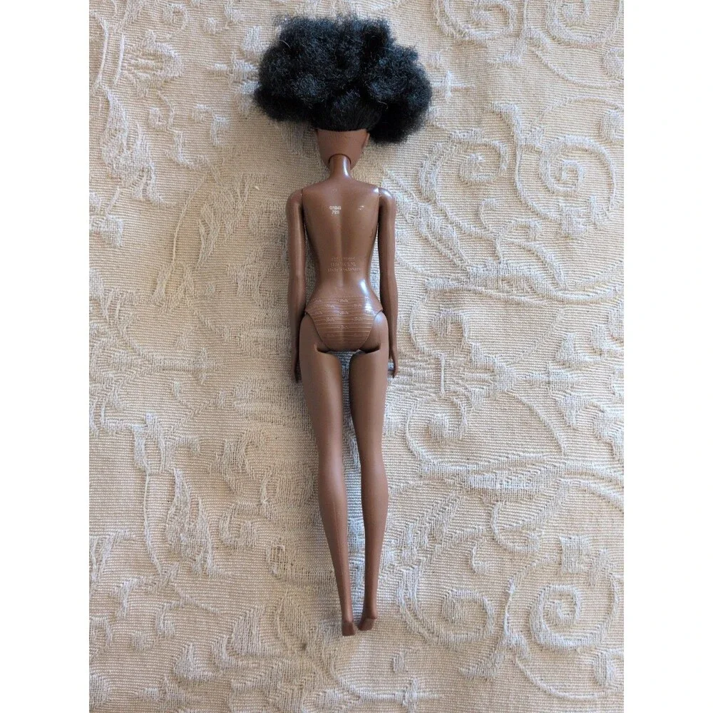Barbie Doll African American Afro Curly Black Hair Blue Lipstick Lips Nude